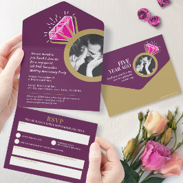 5. Hochzeitstag Party Rosa Turmalin All In One Einladung