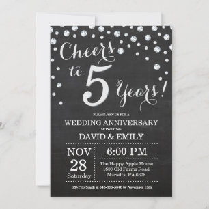 5. Hochzeitstag Schwarzes Silber Chalkboard Einladung