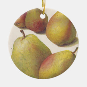 5 illustrierte Vintage-Birnen Keramik Ornament