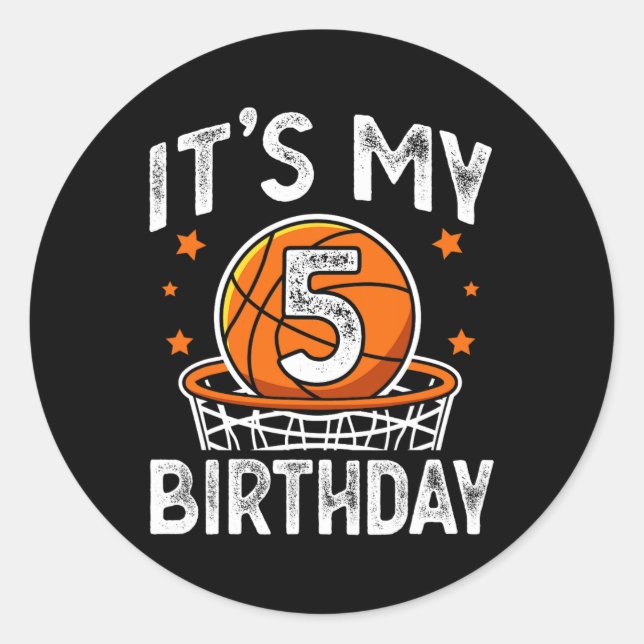 5 Jahre alt Kinder Basketball Sport 5th Birthday B Runder Aufkleber (Vorderseite)
