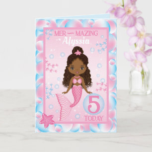 5 Jahre alte schwarze Meerjungfrau   Happy Birthda Karte