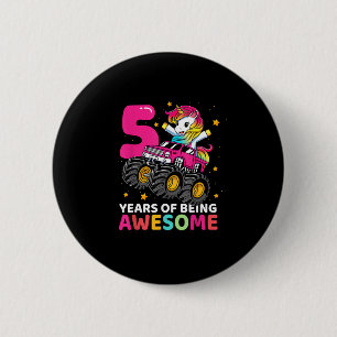 5 Jahre Altes Einhorn Reitmonster Truck 5. Geburt Button