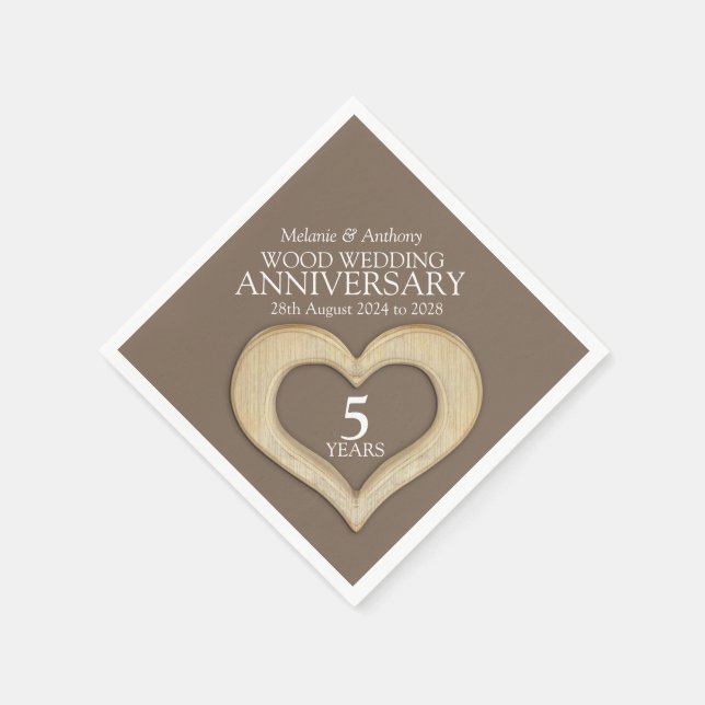 5 Jahre Jubiläum Holzherz Brausen Serviette (Ecke)