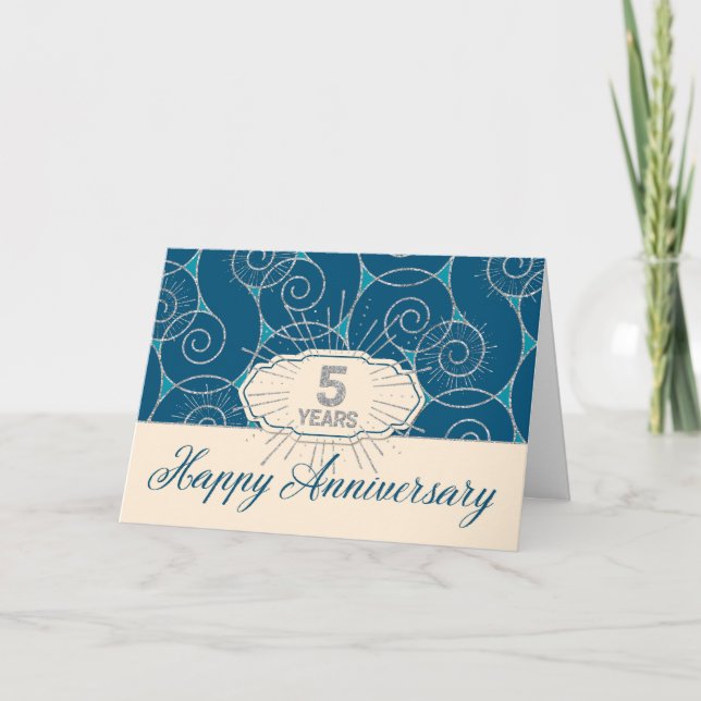 5 Jahre Mitarbeiterjubiläum - Blue Wirbel Karte (Vorderseite)