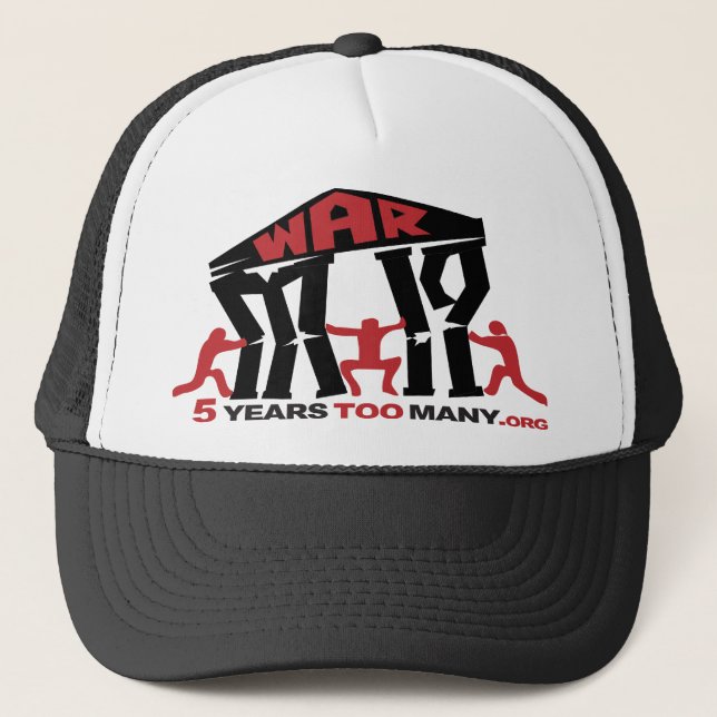 5 Jahre zu vieler Hut Truckerkappe (Vorderseite)