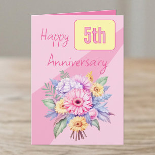 5. Jahrestag Gerbera-Blumen rosa Karte