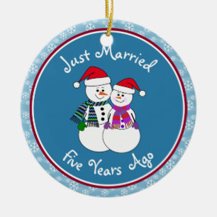 5. Jahrestag Geschenk Spaß Schnee Couple Weihnacht Keramik Ornament