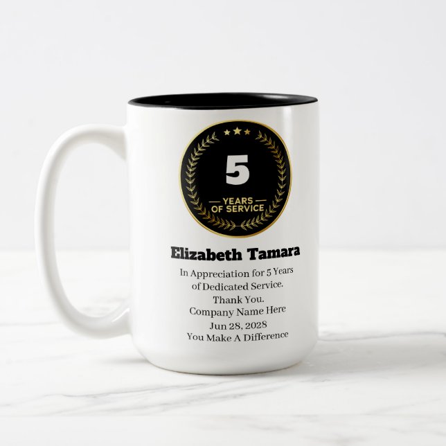 5-jähriges Arbeitsjahr | Mitarbeiteraufwertung Zweifarbige Tasse (Links)