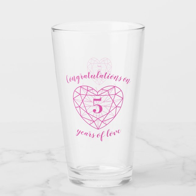 5. Jubiläum 5 Jahre Liebe rosa Edelsteine Glas (Vorderseite)
