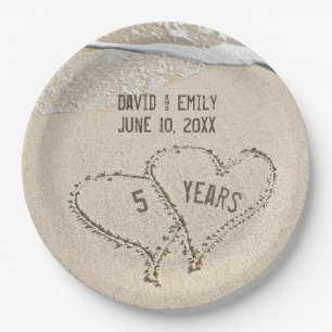 5. Jubiläum Beach Hearts Paper Plate Pappteller