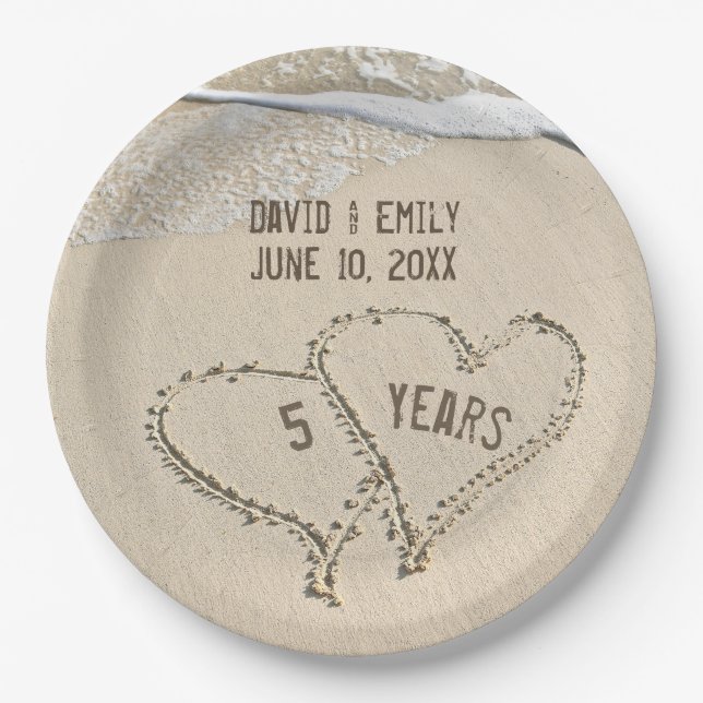 5. Jubiläum Beach Hearts Paper Plate Pappteller (Vorderseite)