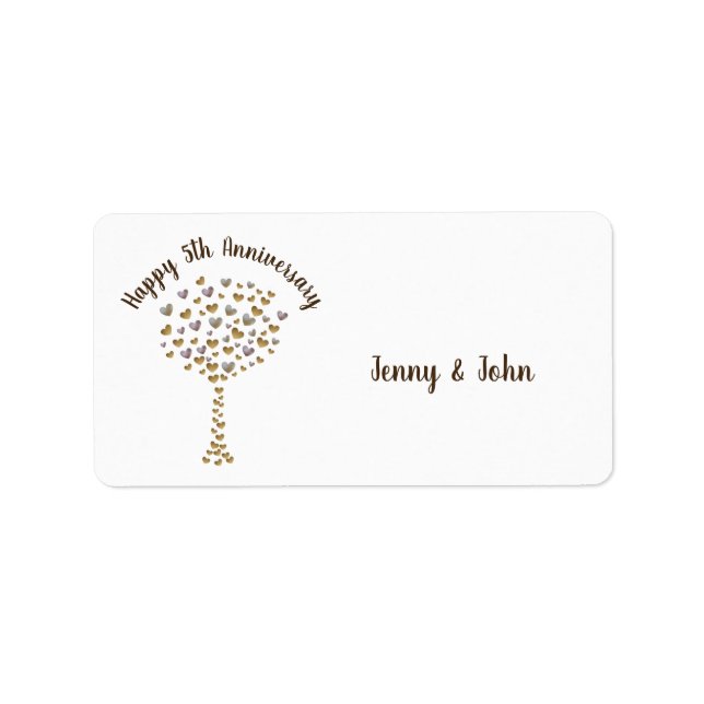5. Jubiläumsgeschenk aus Holz Adressaufkleber (Vorne)