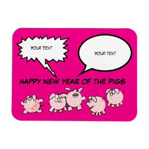 5 lustiges Cartoon-Comic-Schwein-Jahr 2019 Magnet