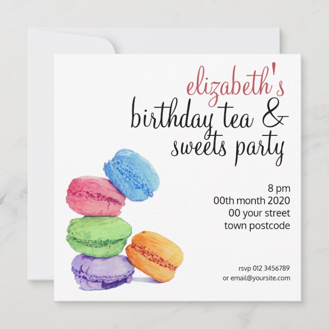 5 Macarons personnalisables Invitation d'anniversa (Devant)