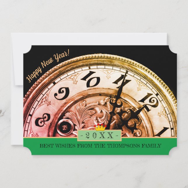 5 min à minuit et Bonne année! Carte /Horloge (Devant)