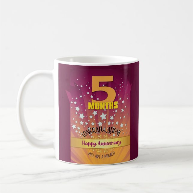 5 Monate CUSTOM Erholung Jahrestag Fett Zahl Kaffeetasse (Links)