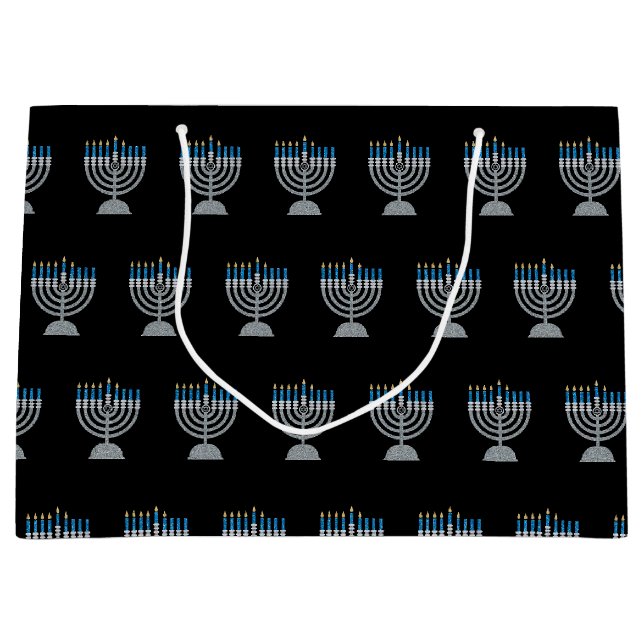 5. Nacht Hanukkah Glitzer Große Geschenktasche Große Geschenktüte (Vorderseite)