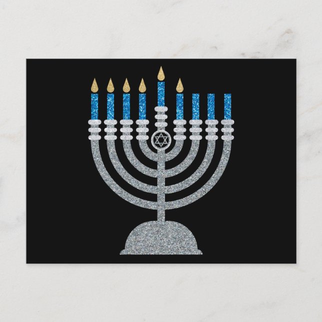 5. Nacht Hanukkah Glitzer Postkarte (Vorderseite)