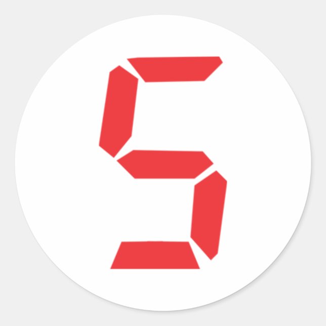 5 Nummer 5 des roten Weckers Runder Aufkleber (Vorderseite)