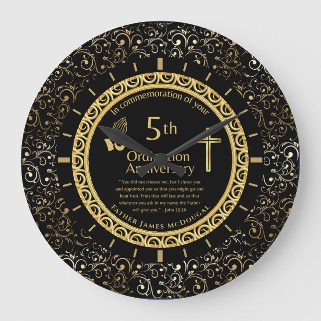 5. Ordination Jubiläumspriester PERSONALISIERT Große Wanduhr (Vorderseite)