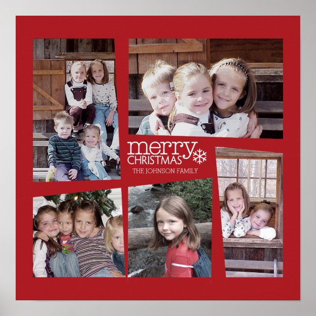5 Photo Holiday Collage - Red Poster (Vorne)