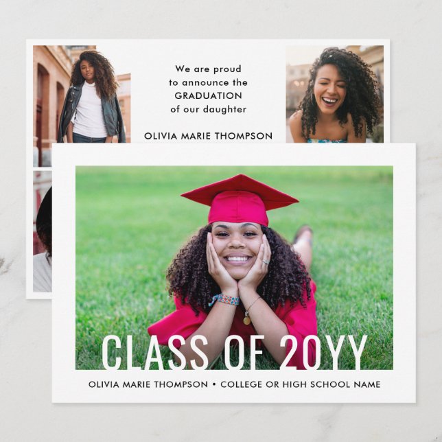 5 Photo Simple Modern Bold Class Year Graduation Ankündigung (Vorne/Hinten)