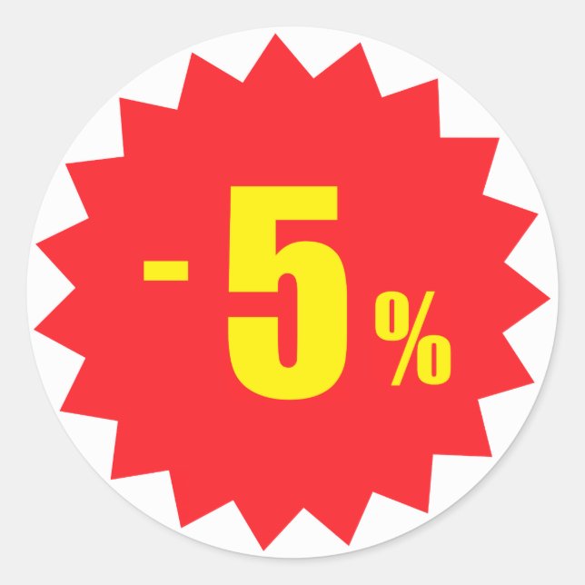 5 % Rabattaufkleber, weiß und rot Runder Aufkleber (Vorderseite)