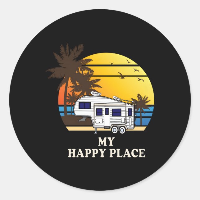 5. Rad mein glücklicher Platz 5R Camper Runder Aufkleber (Vorderseite)