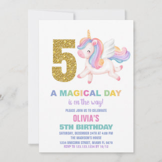 5. Rainbow Unicorn Geburtstag Einladungen