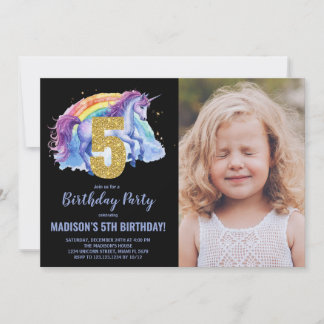 5. Rainbow Unicorn Geburtstag Einladungen Foto