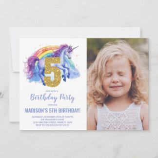 5. Rainbow Unicorn Geburtstag Einladungen Foto
