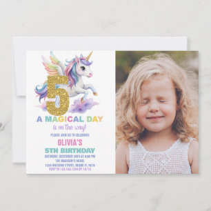 5. Rainbow Unicorn Geburtstag Einladungen mit Foto