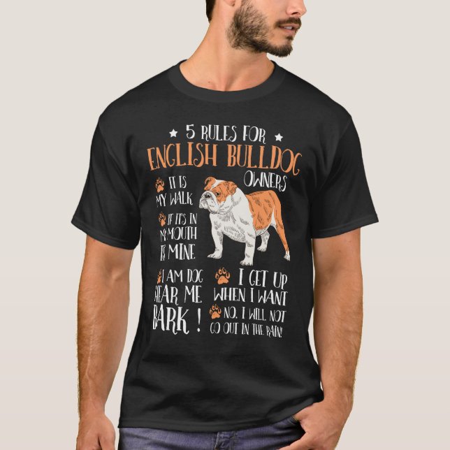 5 Regeln für Besitzer von Bulldoggen T-Shirt (Vorderseite)