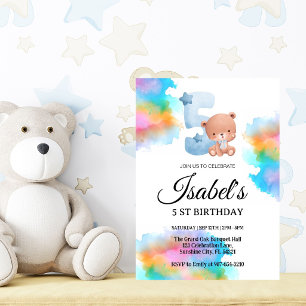 5. Regenbogen-Farbspritzer, süße Baby-Bär-Geburtst Einladung