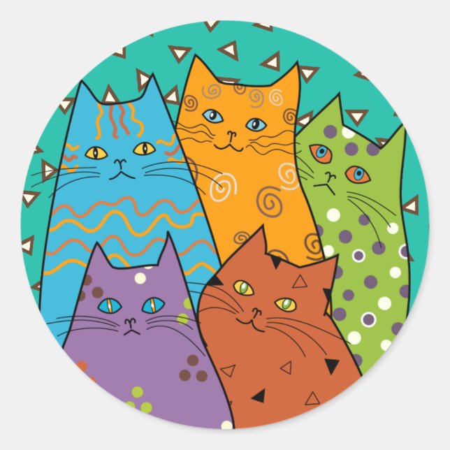 5 rétros autocollants drôles de chats (Devant)