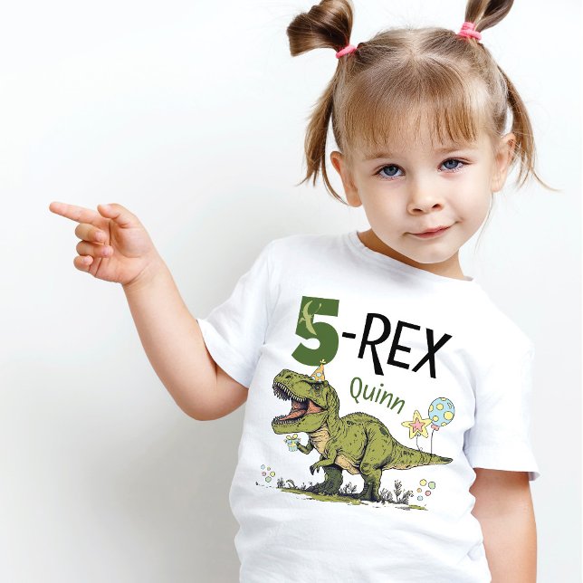 5. Rex Niedlich Dinosaurier Thema 5th Birthday Par Kleinkind T-shirt (Cute Jurassic theme roaring dinosaur cartoon 5-rex 5th girl birthday invitation, green t-rex )