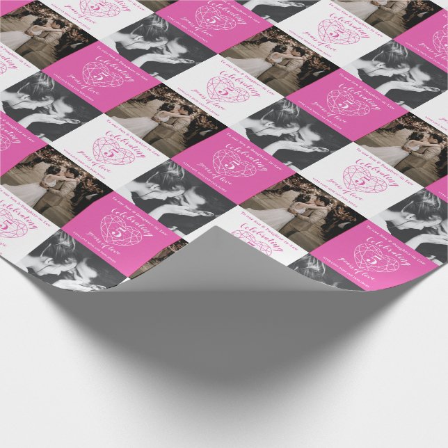 5. Rosa Turmaline Hochzeit Jubiläum 2 Fotos Geschenkpapier (Ecke)