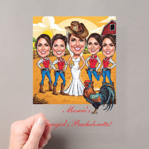 5 Rustikale Cowgirl Karikaturen Bachelorette Acryleinladungen