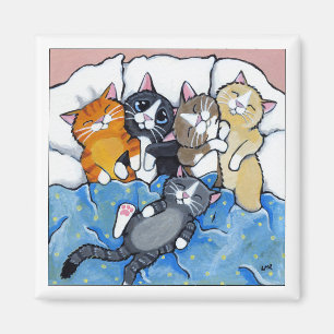5 schläfrige Kätzchen - Katzen-Kunst-Magnet Magnet