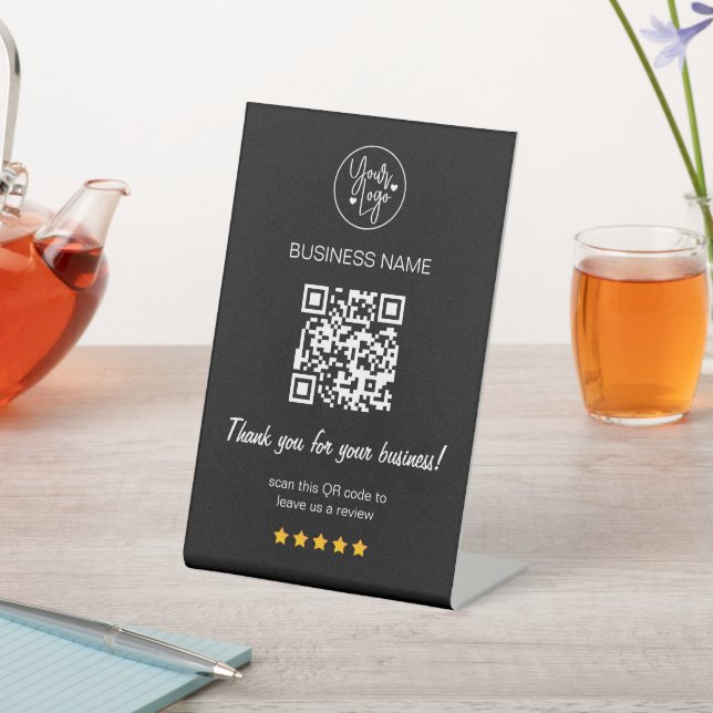 5 Star Review QR Code Business Reviews Black Sockelschild (In SItu)
