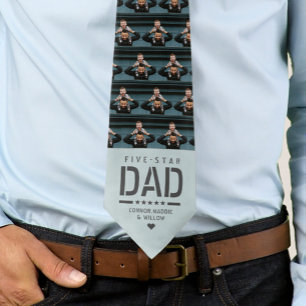 5 STAR VATER Modernes Cooles 2 Foto Vatertag Krawatte