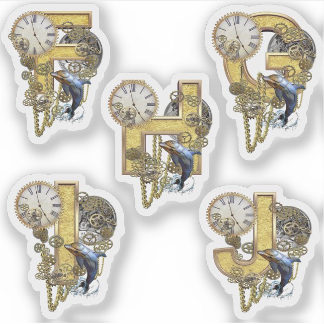 5 Steampunk F G H E J Skulpturensticker Aufkleber (Vorderseite)