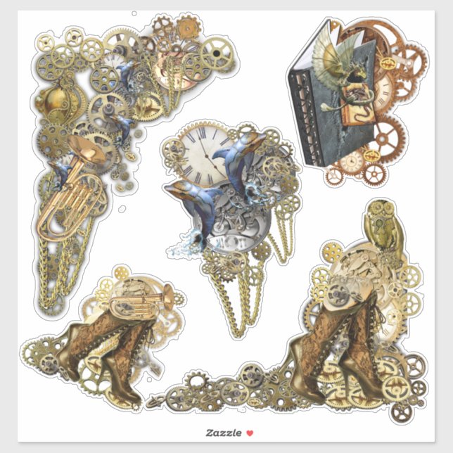 5 Steampunk-Skulptur Aufkleber (Blatt)
