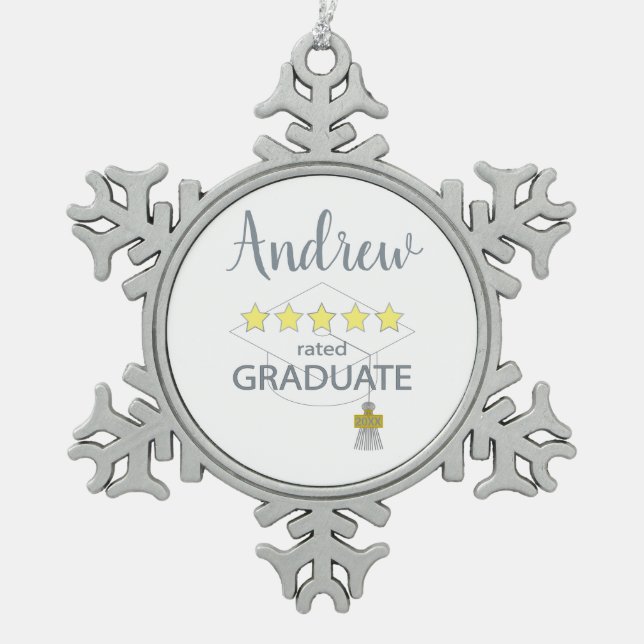 5-Sterne-Absolvent Schneeflocken Zinn-Ornament (Vorderseite)