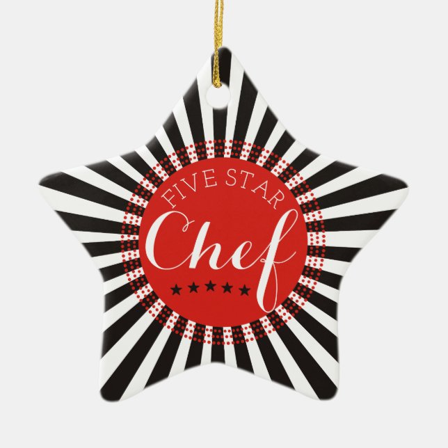 5 Sterne Koch kulinarische Weihnachtsbaumschmuck Keramik Ornament (Vorne)