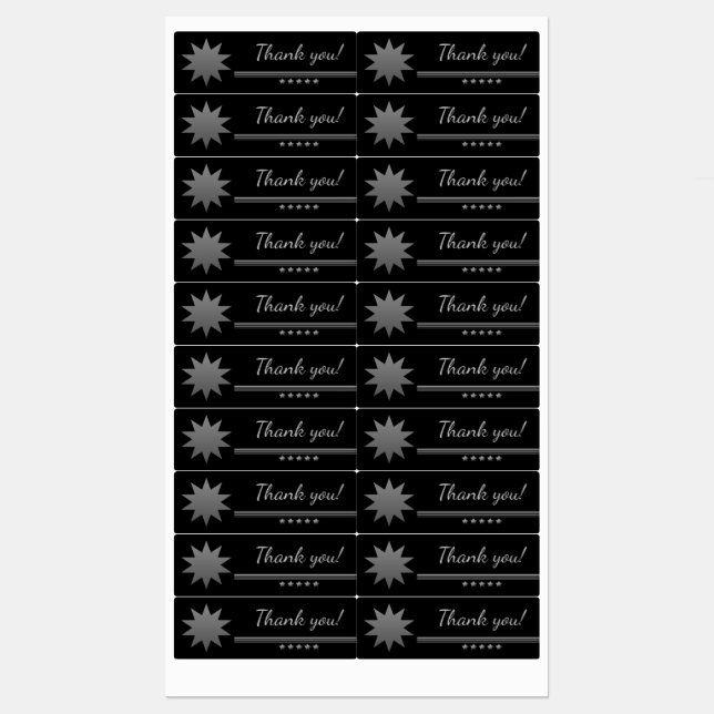 5 Sterne Silver Text Black Danke Wasserdicht Etiketten (Blatt)