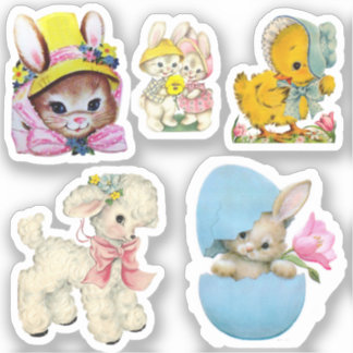 5 Stickers Pâques Vintages