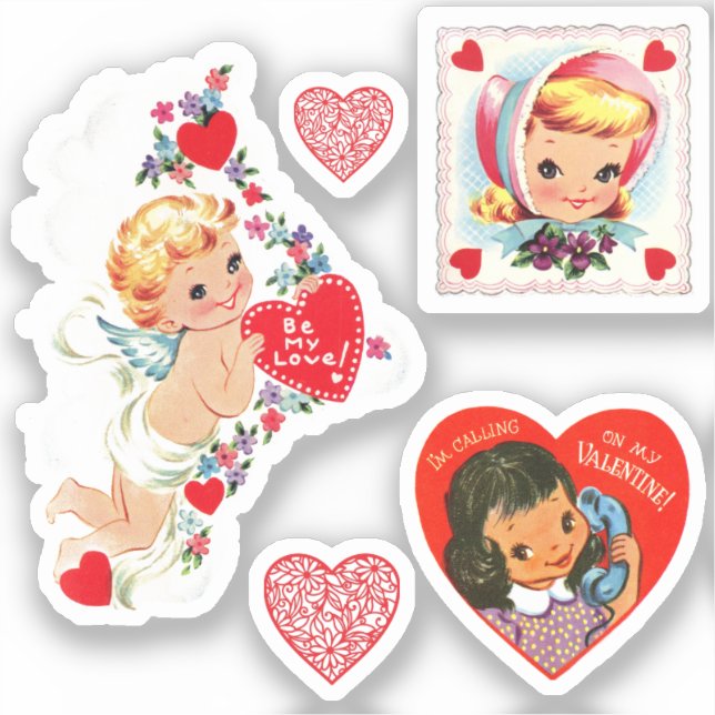 5 Stickers Vintages / Retro Valentine’s (Recto)
