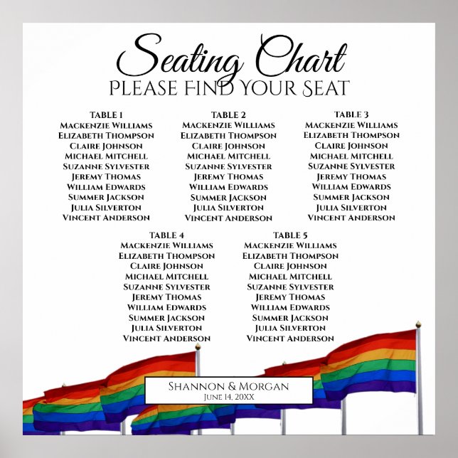 5 Tabelle Gay Pride Flags Hochzeitssatellite Poster (Vorne)
