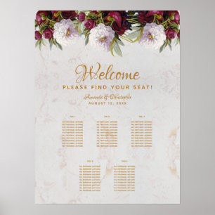 5 Tafelsitze Marmorplatte Burgundy White Peony Poster